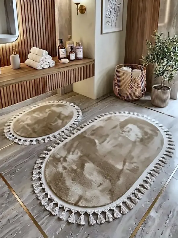 Tasselled Bath Mat Set — Oval