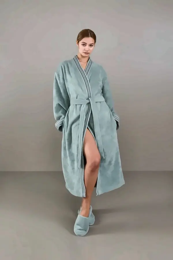 Ribbed-Trim Terry Robe